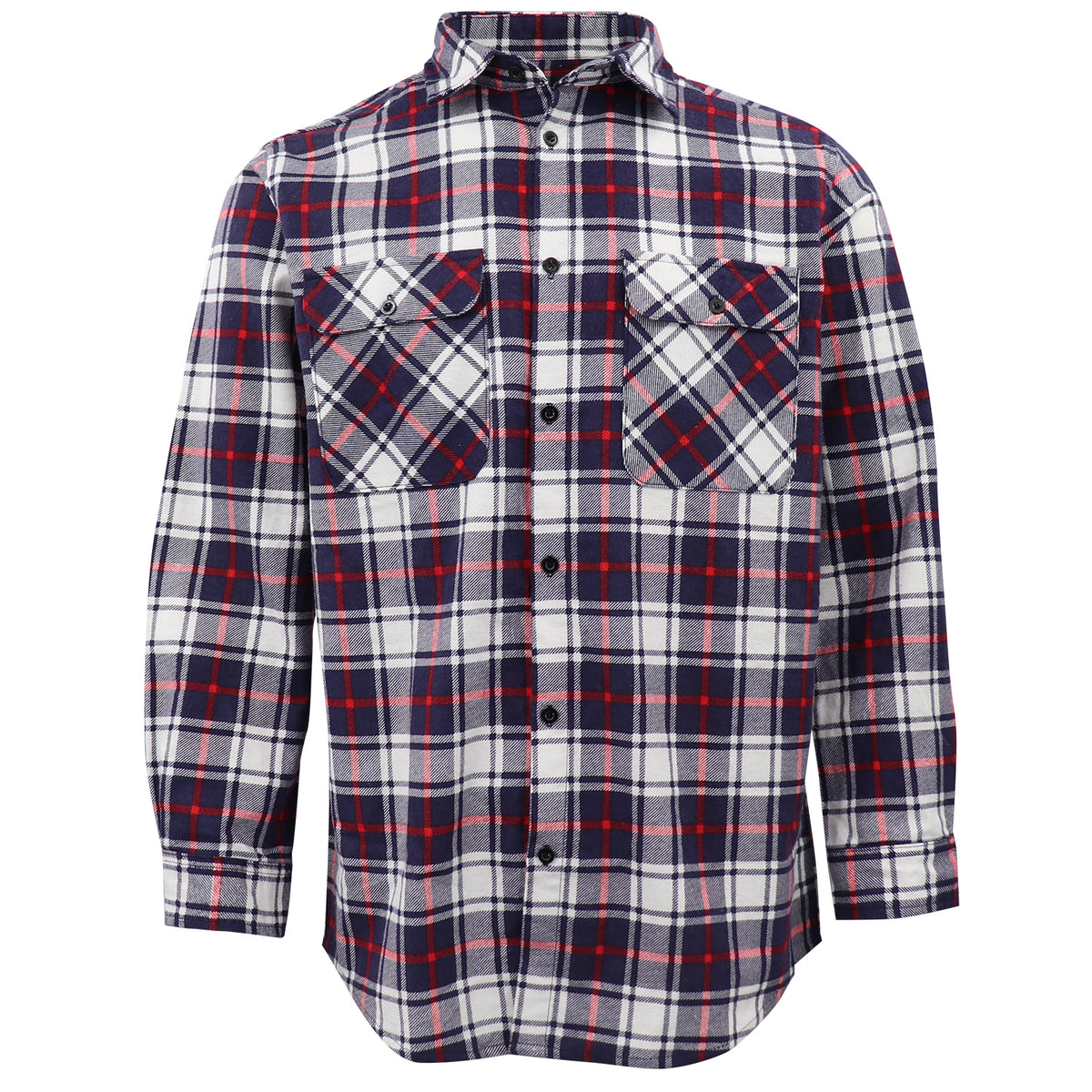 Men's 100% Cotton Flannelette Shirt Long Sleeve Plaid Check Flannel w Pockets, Snowfall Navy Plaid, L
