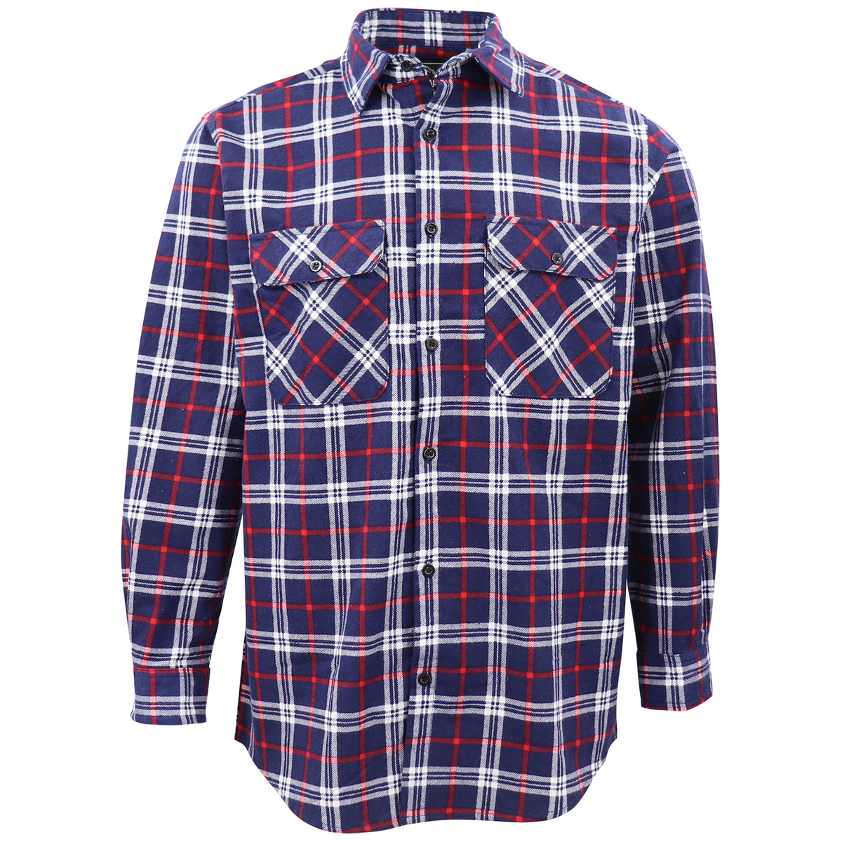Men's 100% Cotton Flannelette Shirt Long Sleeve Plaid Check Flannel w Pockets, Patriot Navy Plaid, M