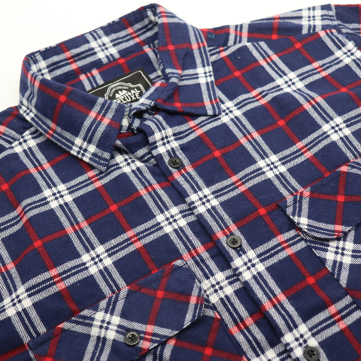 Men's 100% Cotton Flannelette Shirt Long Sleeve Plaid Check Flannel w Pockets, Patriot Navy Plaid, M