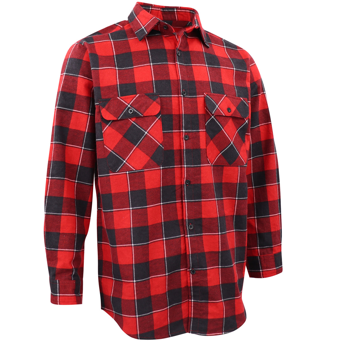 Men's 100% Cotton Flannelette Shirt Long Sleeve Plaid Check Flannel w Pockets, Lumberjack Red Buffalo Plaid, S