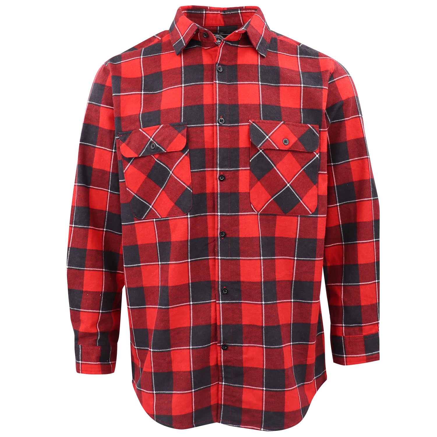 Men's 100% Cotton Flannelette Shirt Long Sleeve Plaid Check Flannel w Pockets, Lumberjack Red Buffalo Plaid, XL