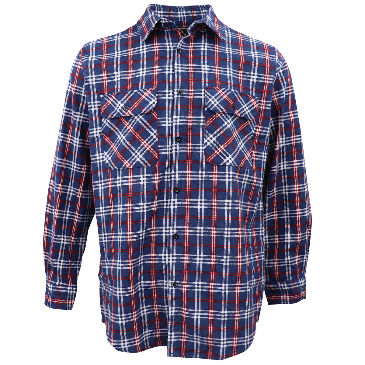 Men's 100% Cotton Flannelette Shirt Long Sleeve Plaid Check Flannel w Pockets, Patriot Blue Plaid, 2XL