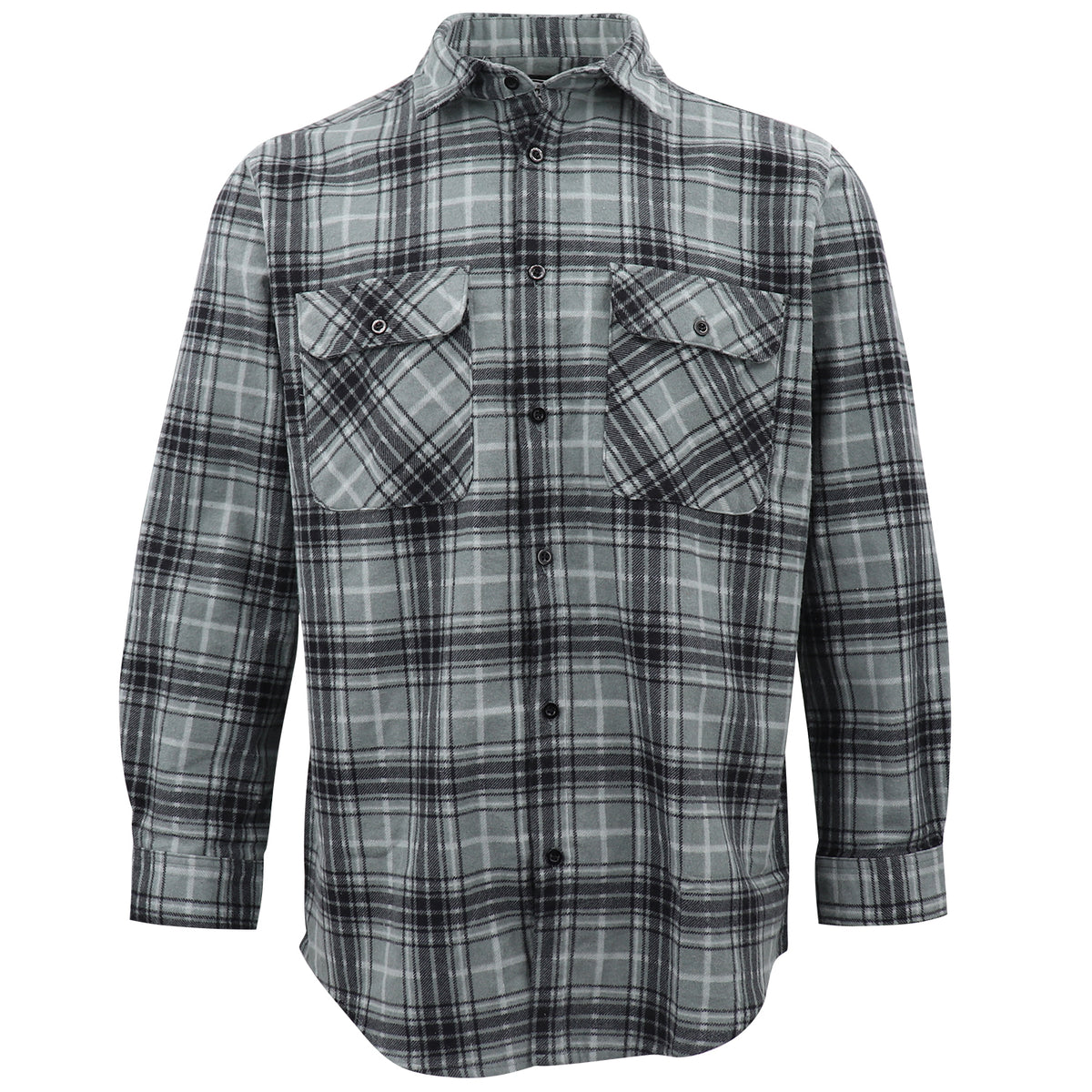 Men's 100% Cotton Flannelette Shirt Long Sleeve Plaid Check Flannel w Pockets, Granite Gray Plaid, M