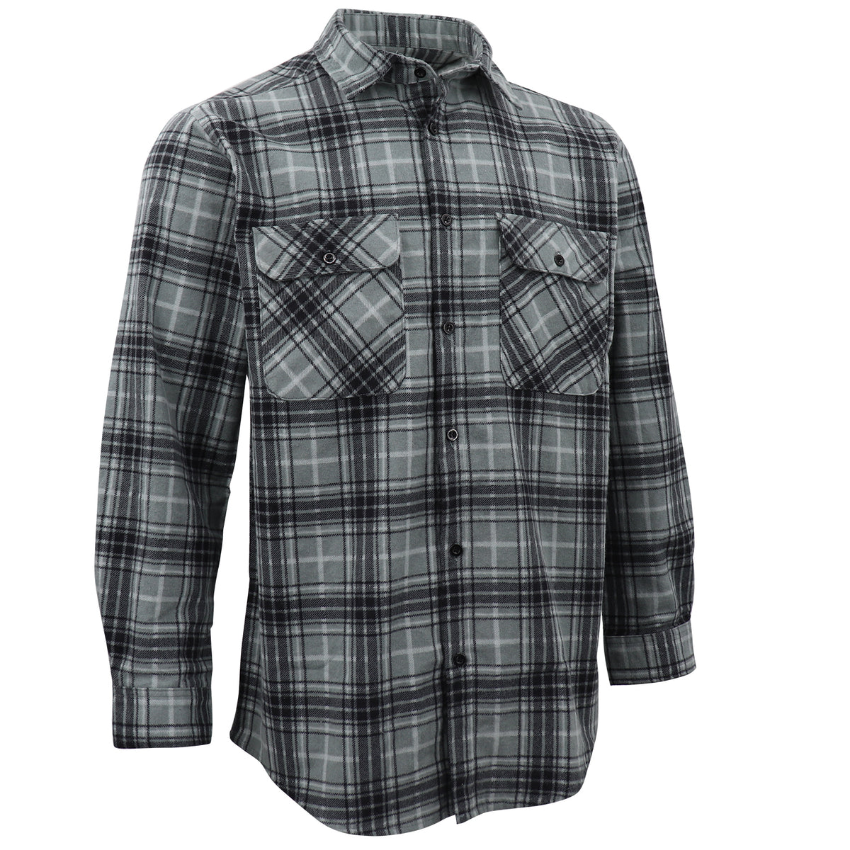 Men's 100% Cotton Flannelette Shirt Long Sleeve Plaid Check Flannel w Pockets, Granite Gray Plaid, L