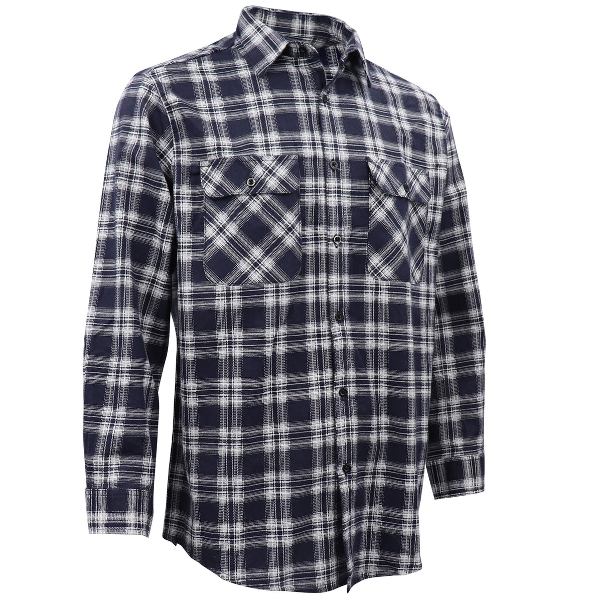 Men's 100% Cotton Flannelette Shirt Long Sleeve Plaid Check Flannel w Pockets, Midnight Navy Plaid, L