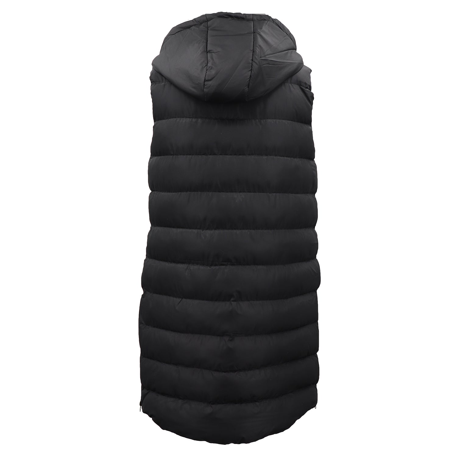 Women's Longline Padded Vest Hooded Jacket Puffer Puffy Quilted Zip Coat Gilet, Black, 8