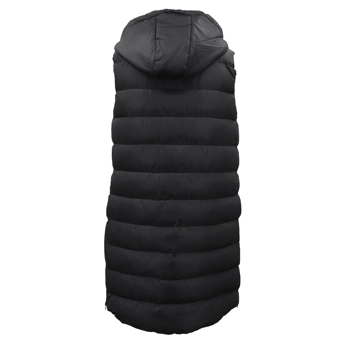 Women's Longline Padded Vest Hooded Jacket Puffer Puffy Quilted Zip Coat Gilet, Black, 16