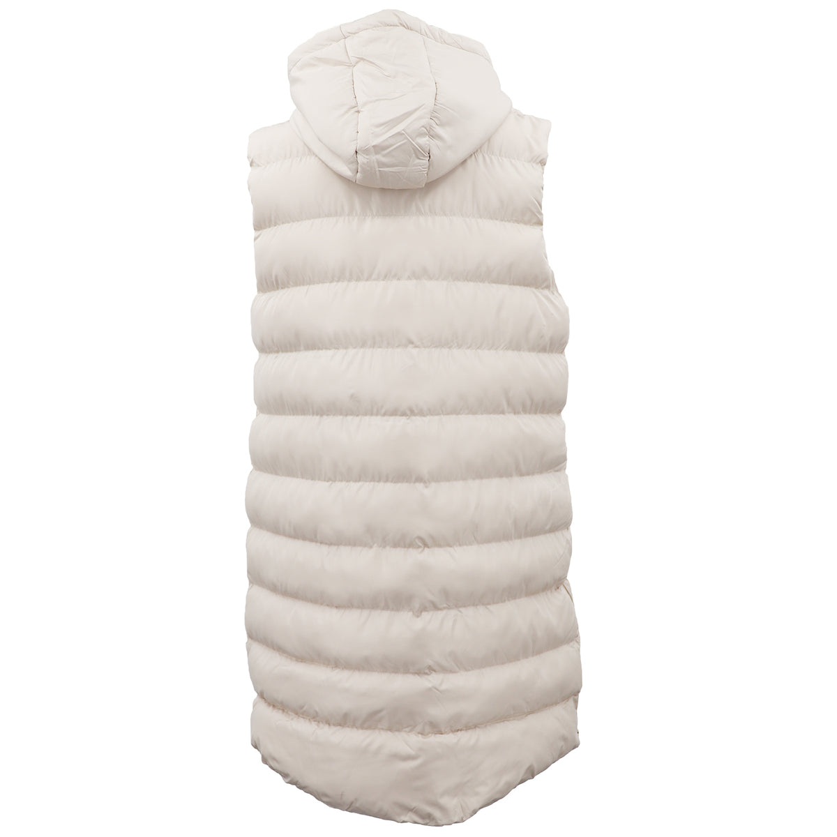 Women's Longline Padded Vest Hooded Jacket Puffer Puffy Quilted Zip Coat Gilet, Khaki, 10