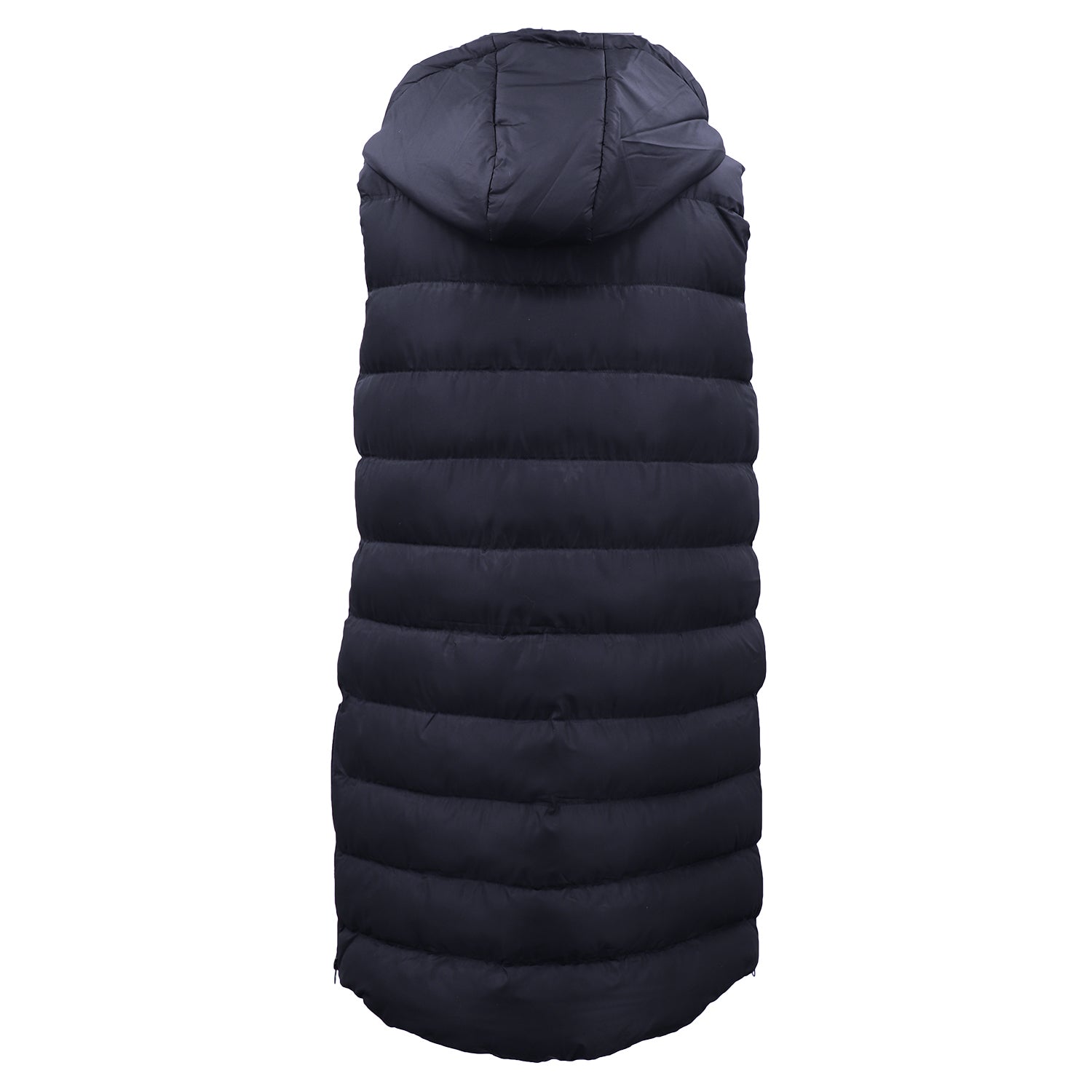 Women's Longline Padded Vest Hooded Jacket Puffer Puffy Quilted Zip Coat Gilet, Navy, 8