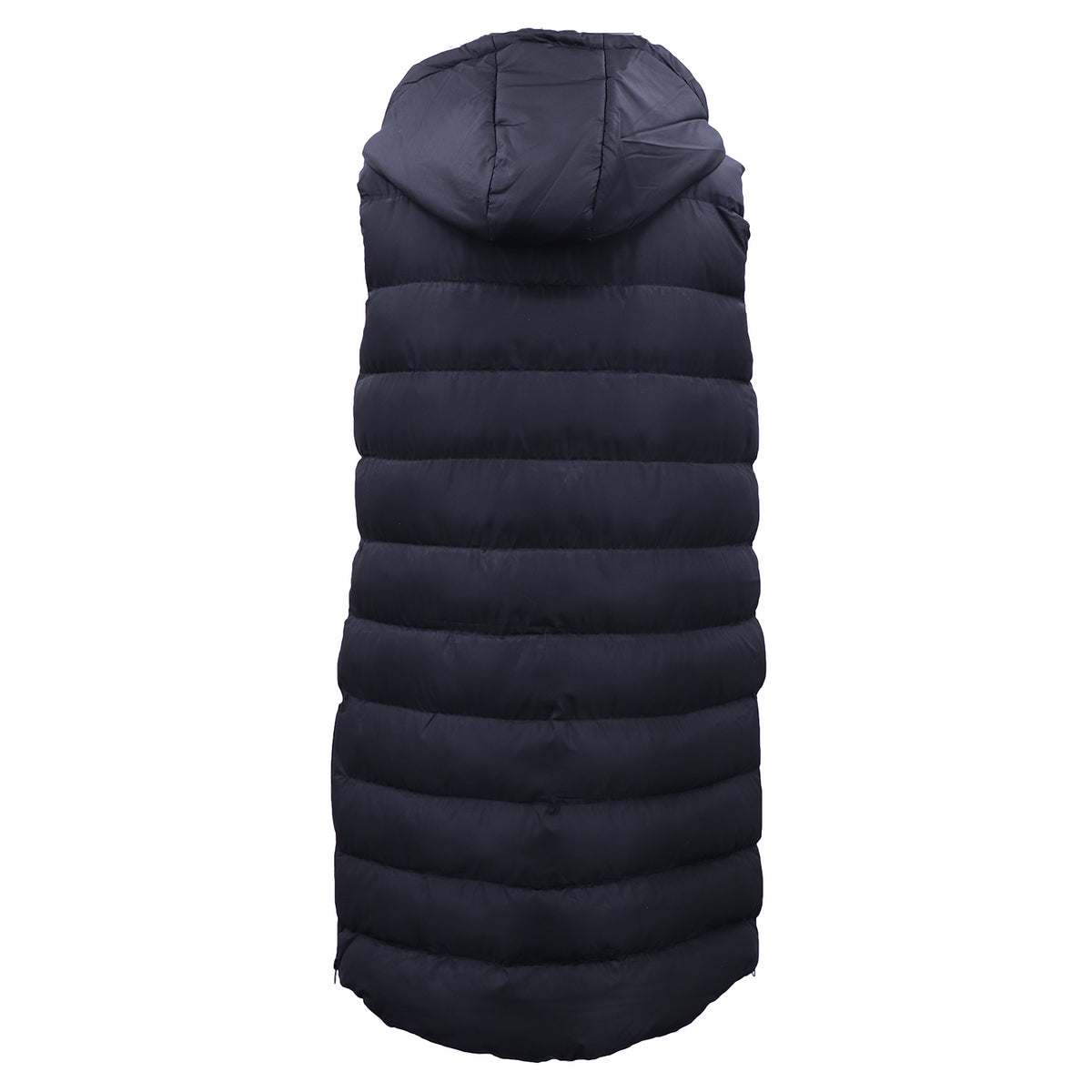 Women's Longline Padded Vest Hooded Jacket Puffer Puffy Quilted Zip Coat Gilet, Navy, 12