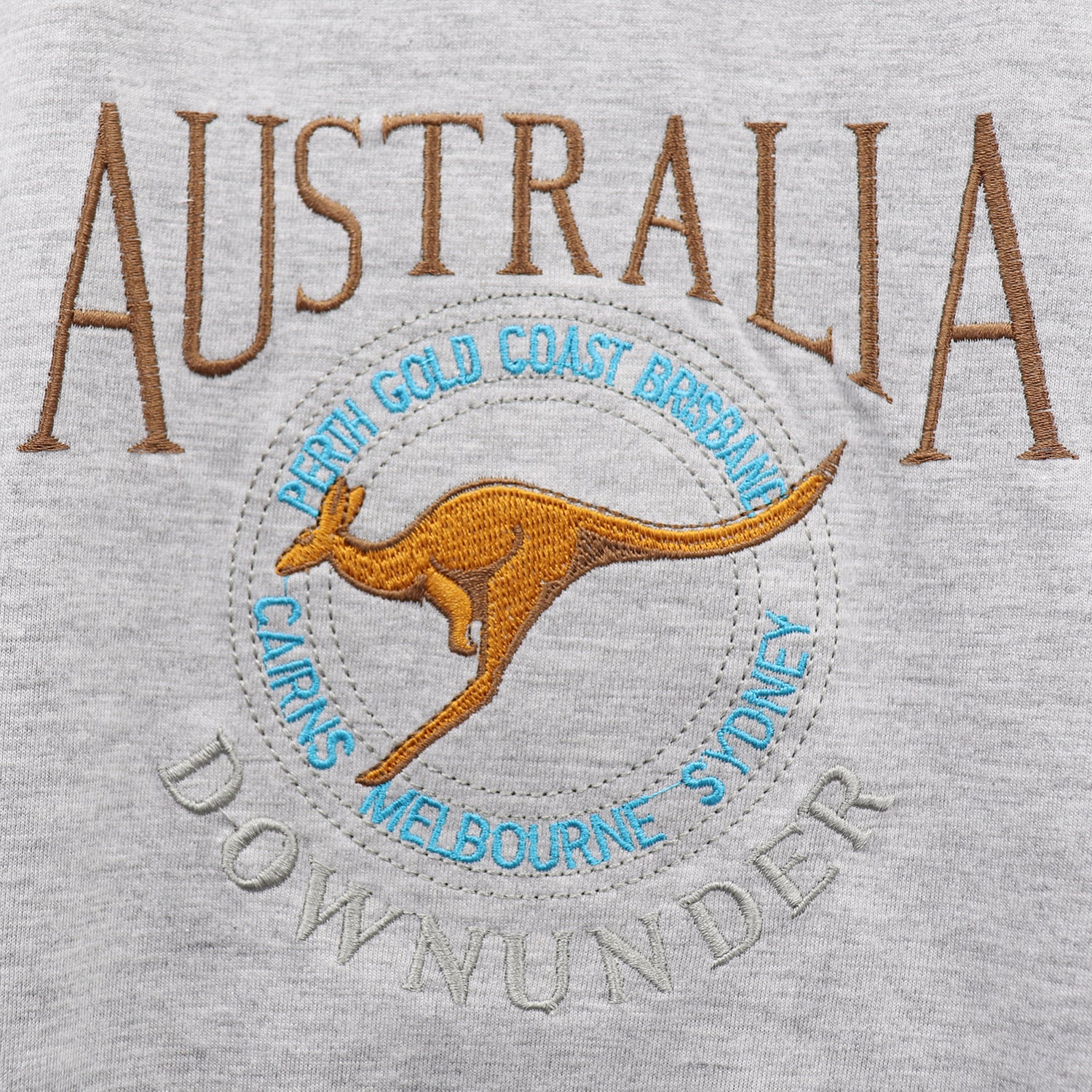 100% Cotton Unisex Embroidered Australian Kangaroo T Shirt Souvenir Top Tee Gift, Grey, S