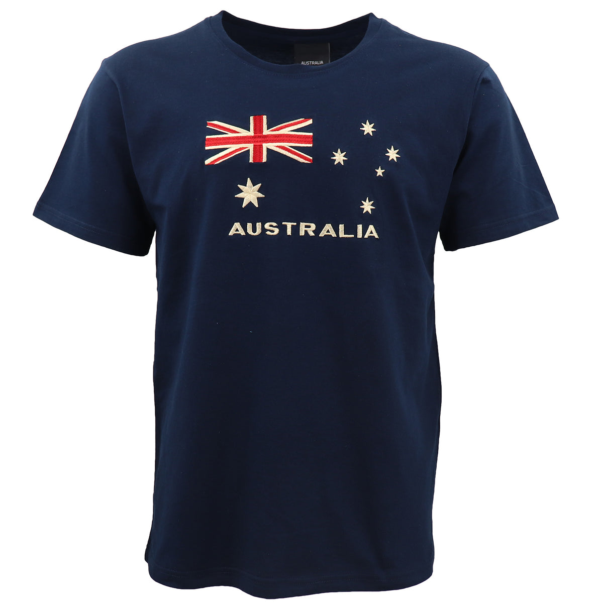 100% Cotton Aussie Flag Embroidered T Shirt Australian Day Top Tee Souvenir Gift, Navy, XS