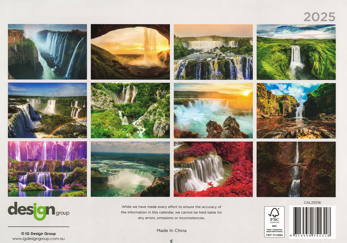 Waterfalls 2025 Rectangle Wall Calendar 16 Months Hanging Planner New Year Gift