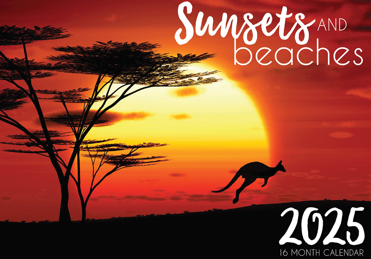 Sunset &amp; Beaches - 2025 Rectangle Wall Calendar 16 Months Hanging Planner Gift