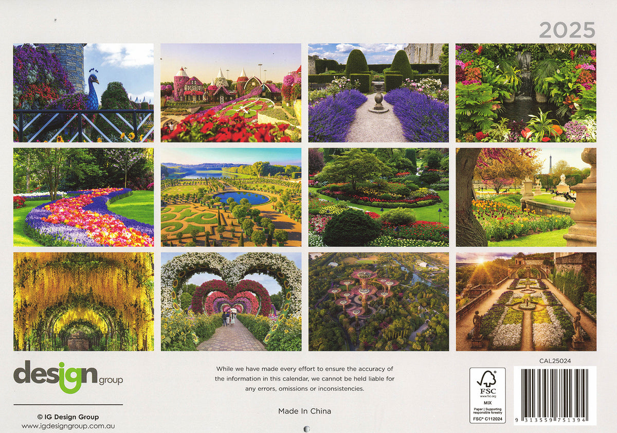 Gardens - 2025 Rectangle Wall Calendar 16 Months Hanging Planner New Year Gift