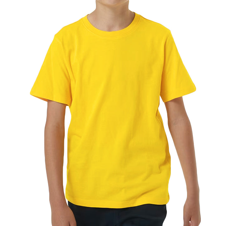 100% Cotton Kids T Shirt Childrens Boys Girls Basic Plain Short Sleeve Tee Tops, Yellow, 2