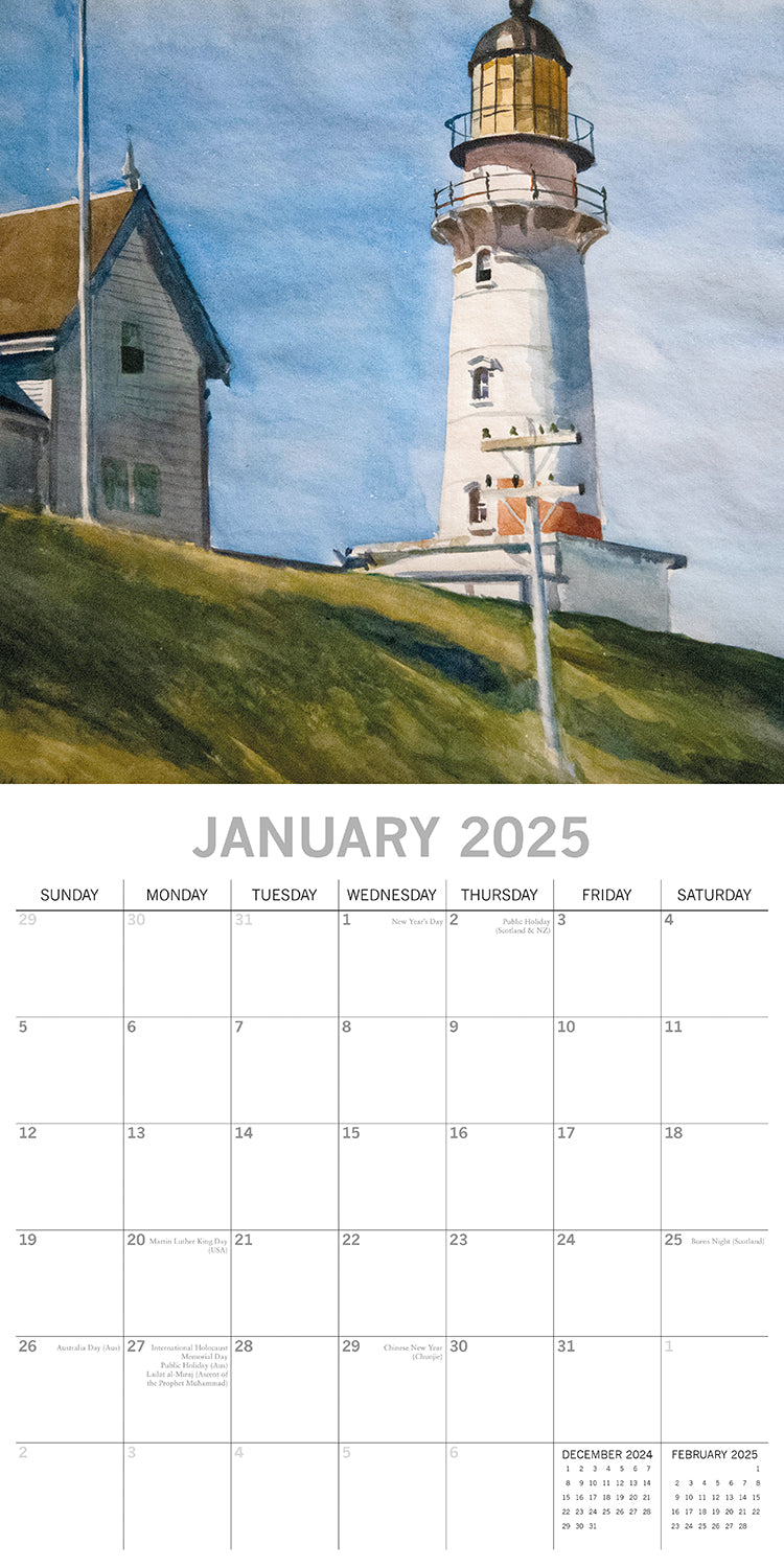 Edward Hopper - 2025 Square Wall Calendar Arts 16 Months Premium Planner Gift