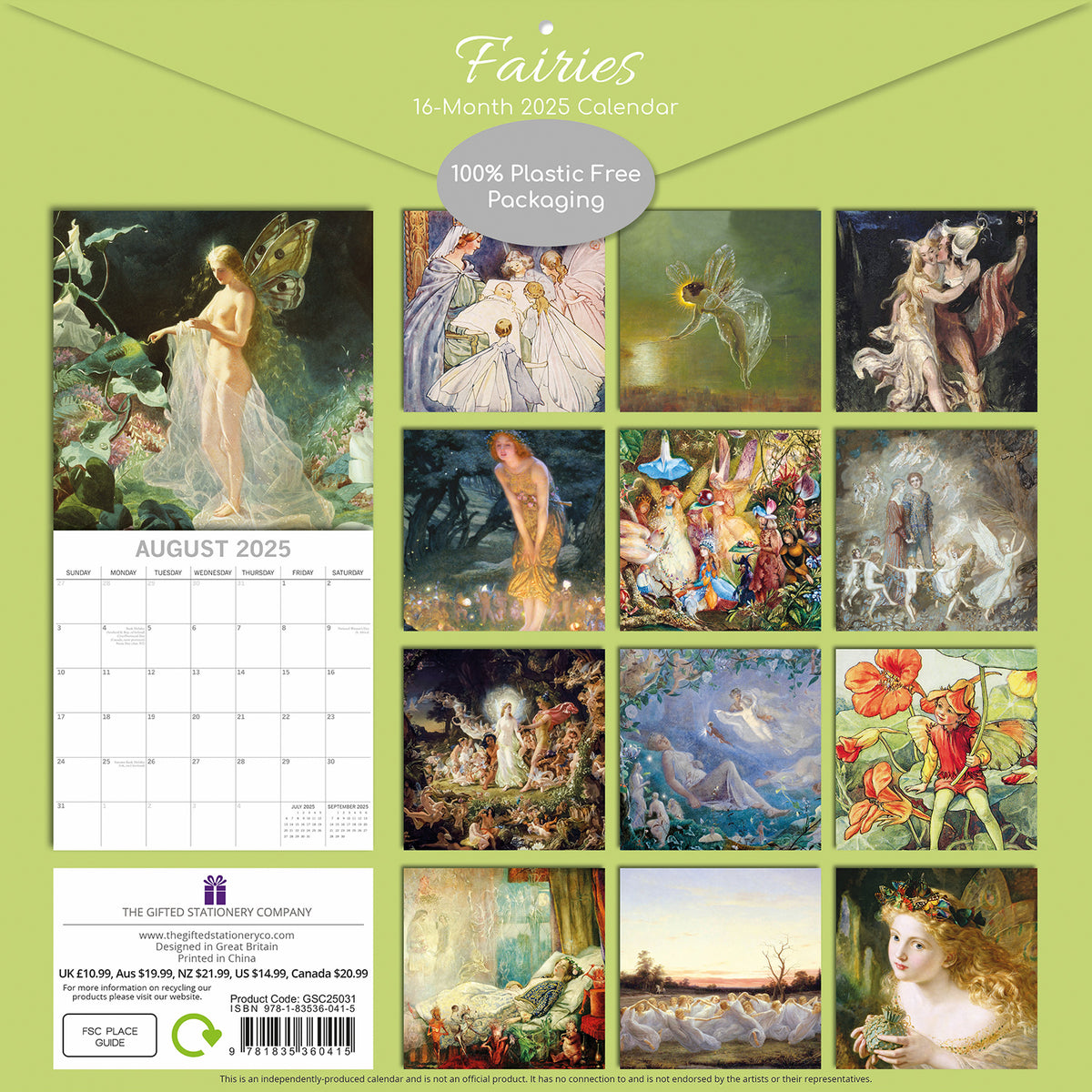 Fairies - 2025 Square Wall Calendar Arts 16 Months Premium Planner Gift