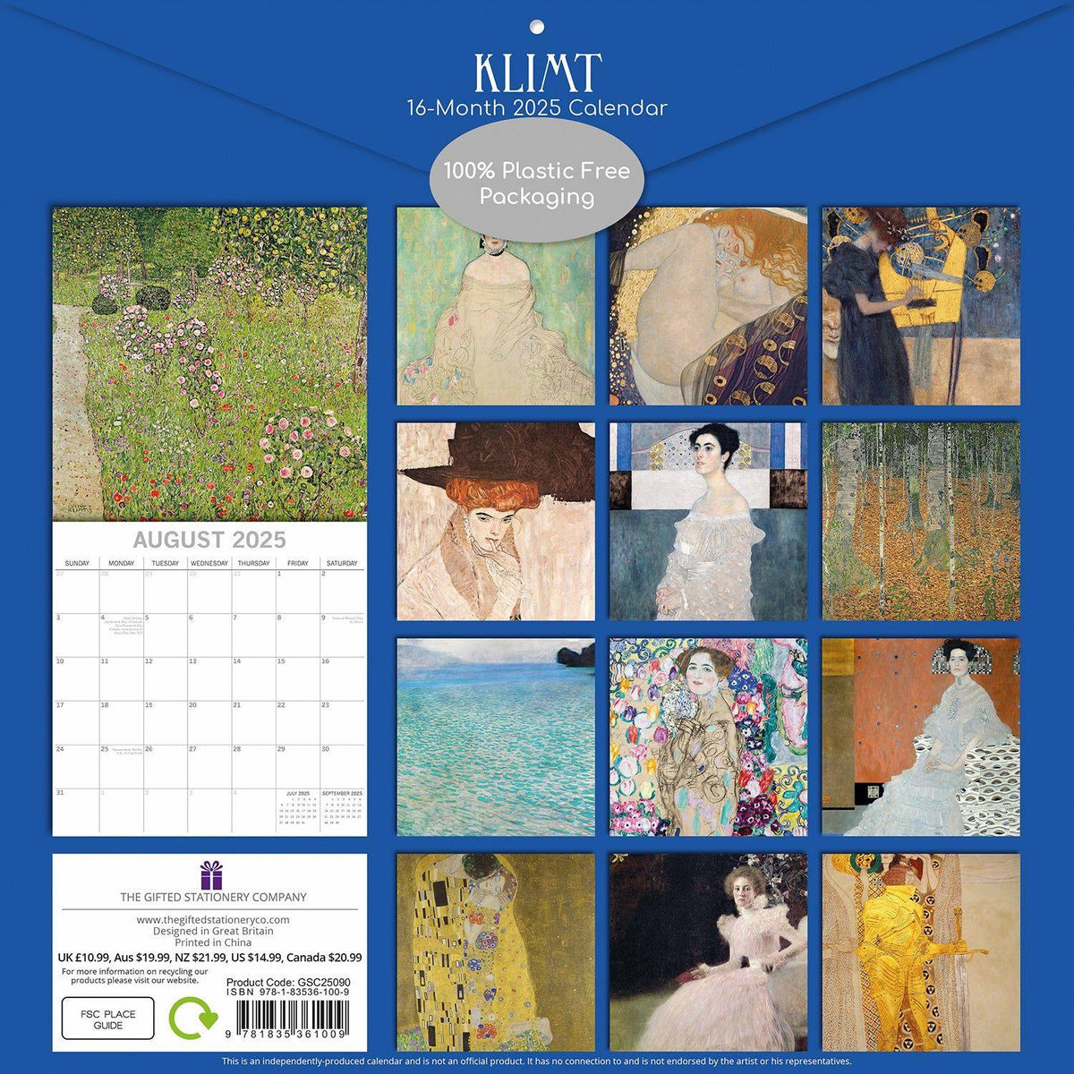 Klimt - 2025 Square Wall Calendar Arts Landscapes 16 Months Premium Planner Gift