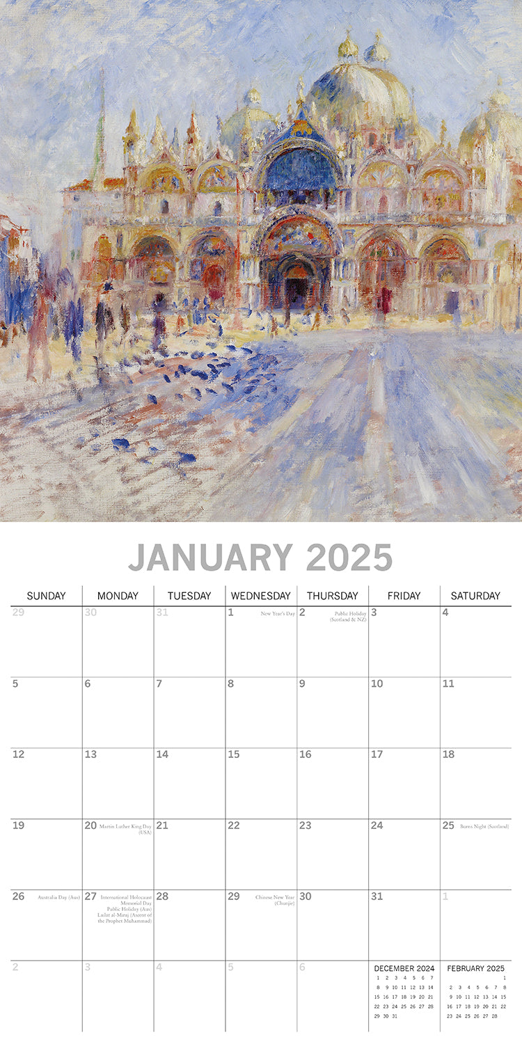 Renoir - 2025 Square Wall Calendar Fine Arts 16 Months Premium Planner Gift