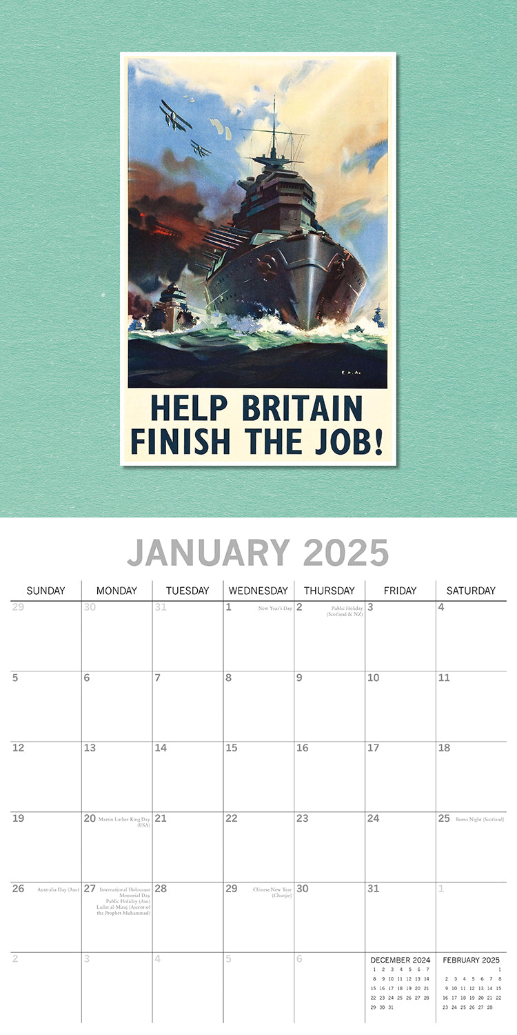 World War Posters - 2025 Square Wall Calendar Arts 16 Months Premium Planner