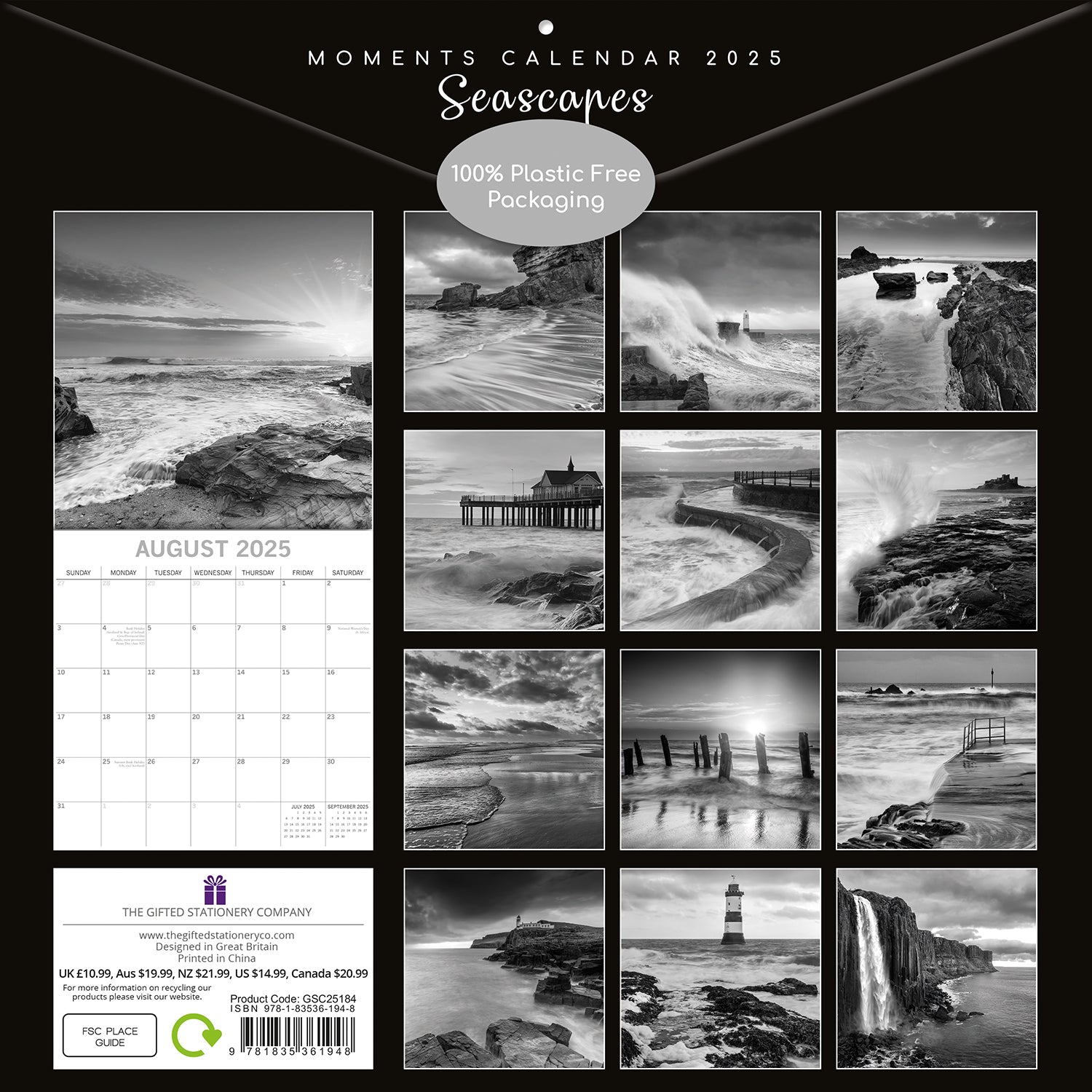 Seascapes - 2025 Square Wall Calendar 16 Months Premium Planner Christmas Gift
