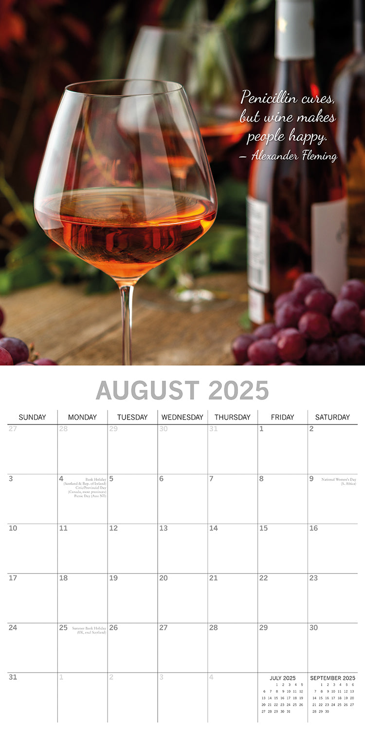 Wine 2025 Square Wall Calendar Food 16 Month Premium Planner Xmas New Year Gift