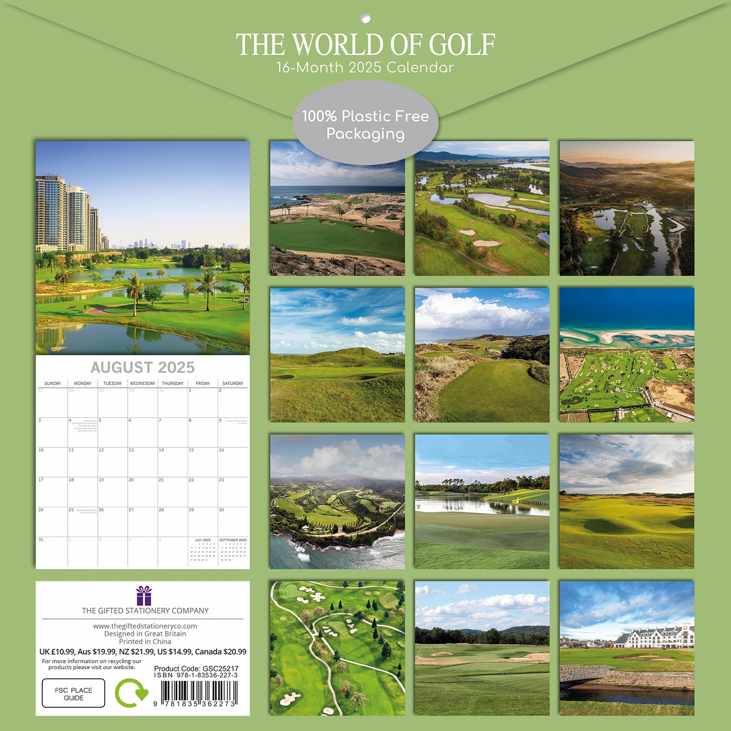 The World of Golf - 2025 Square Wall Calendar 16 Months New Year Planner Gift