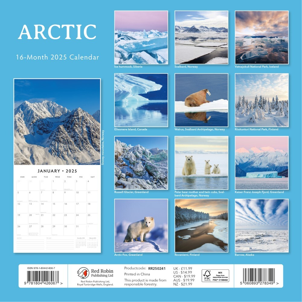 Arctic - 2025 Square Wall Calendar Nature 16 Month Premium Planner New Year Gift