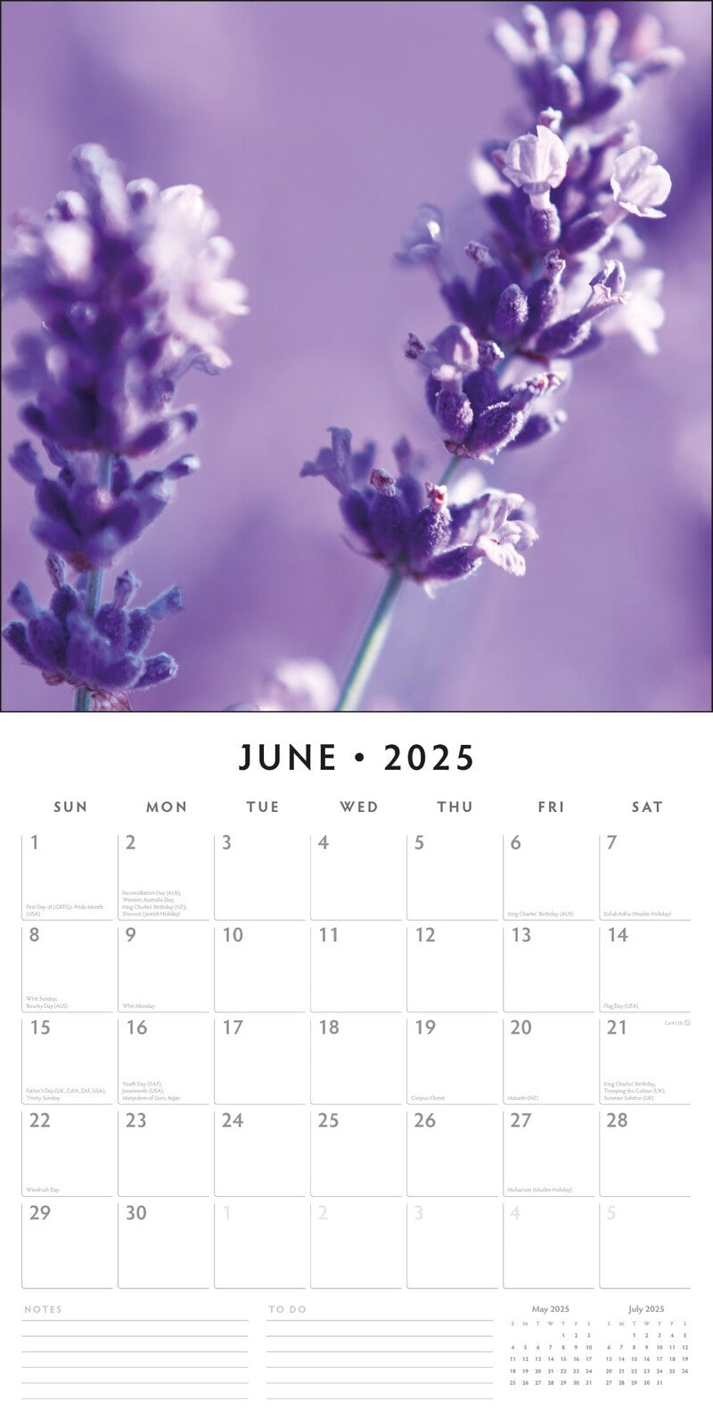 Lavender - 2025 Square Wall Calendar Floral 16 Months Premium New Year Planner