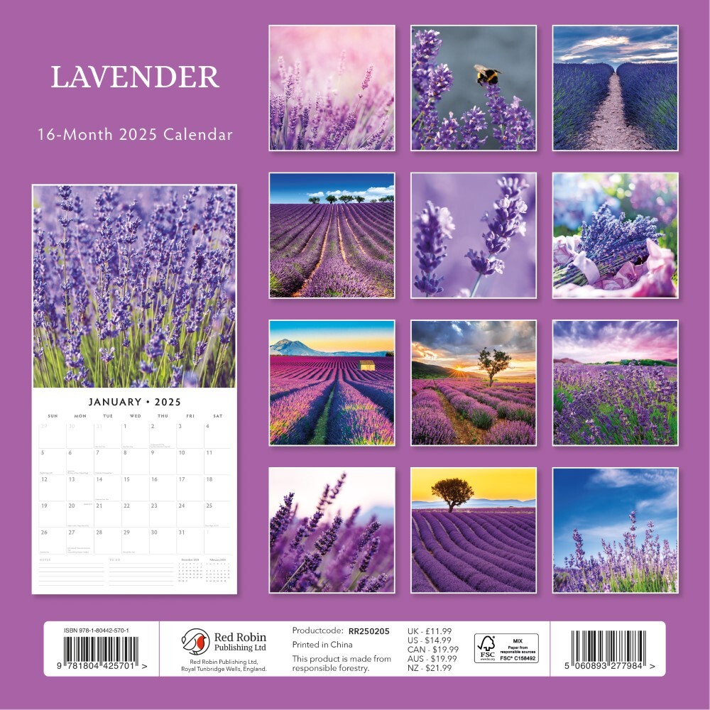Lavender - 2025 Square Wall Calendar Floral 16 Months Premium New Year Planner