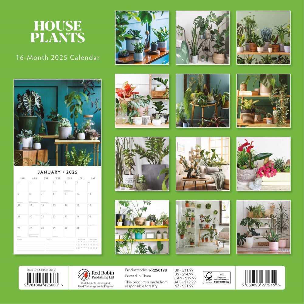 House Plants - 2025 Square Wall Calendar Floral16 Months Premium Planner Gift