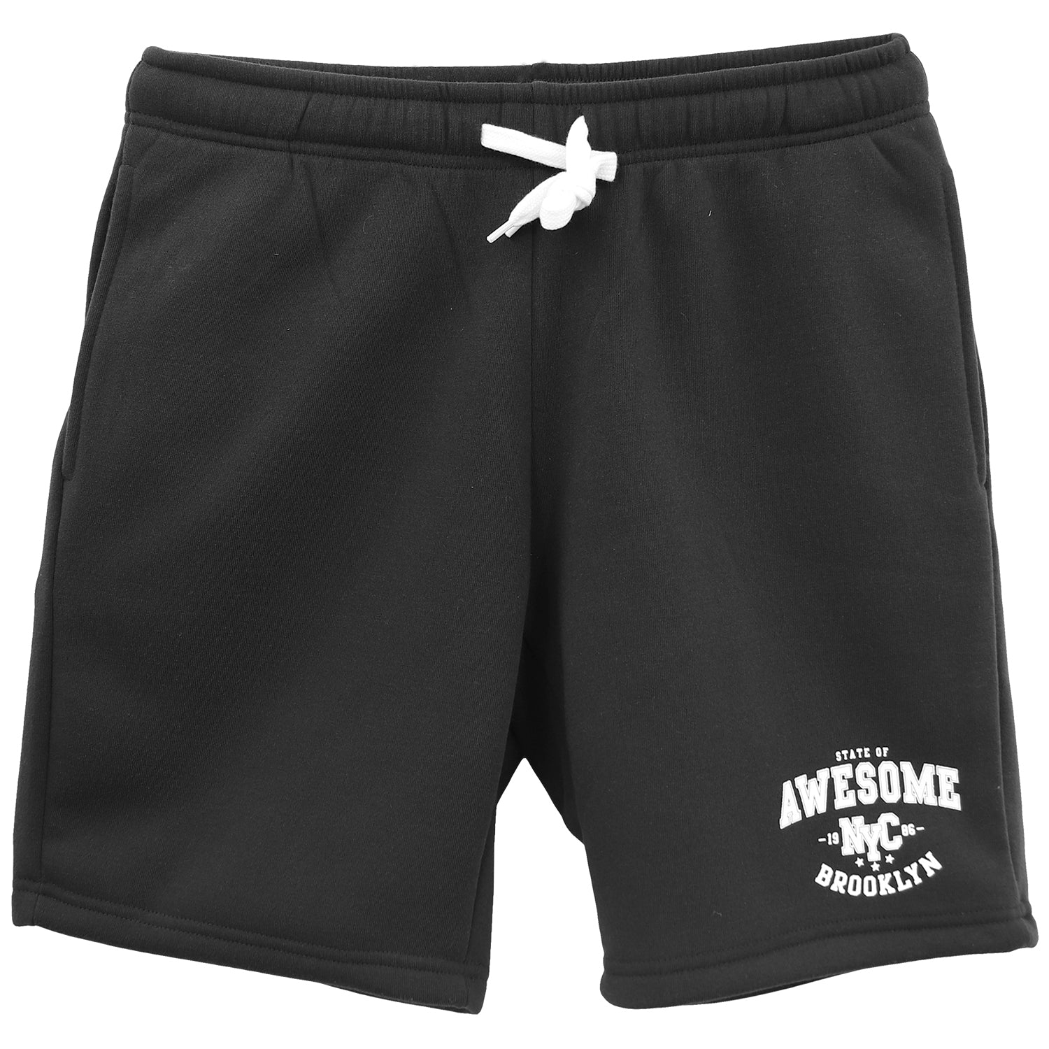 Men's Fleece Shorts Casual Sports Sweat Pants w Elastic Waist Drawstring Pockets, Black, 2XL