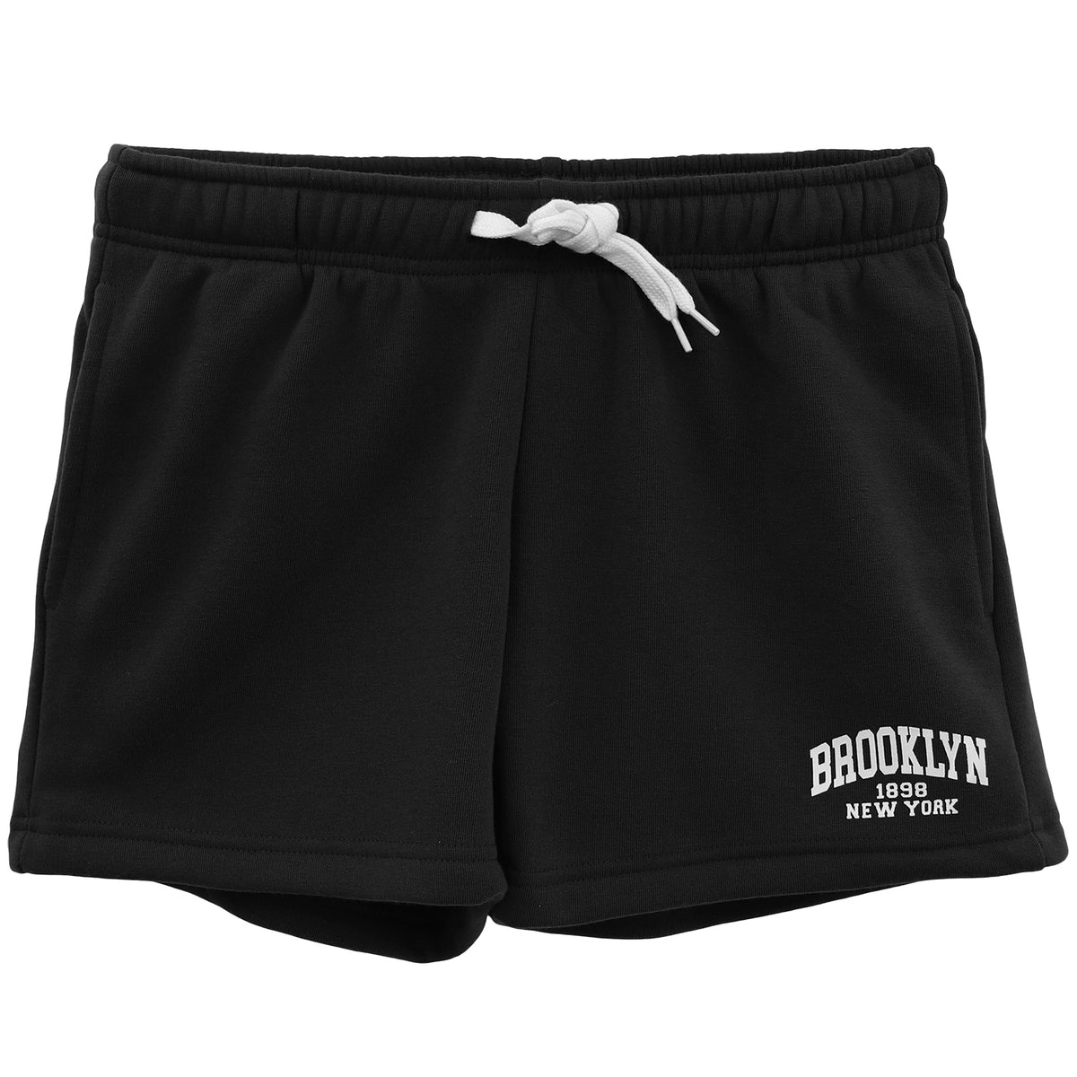 Women's Casual Fleece Shorts Sweat Athletic Track Pants w Elastic Wasit Pockets, Black, M