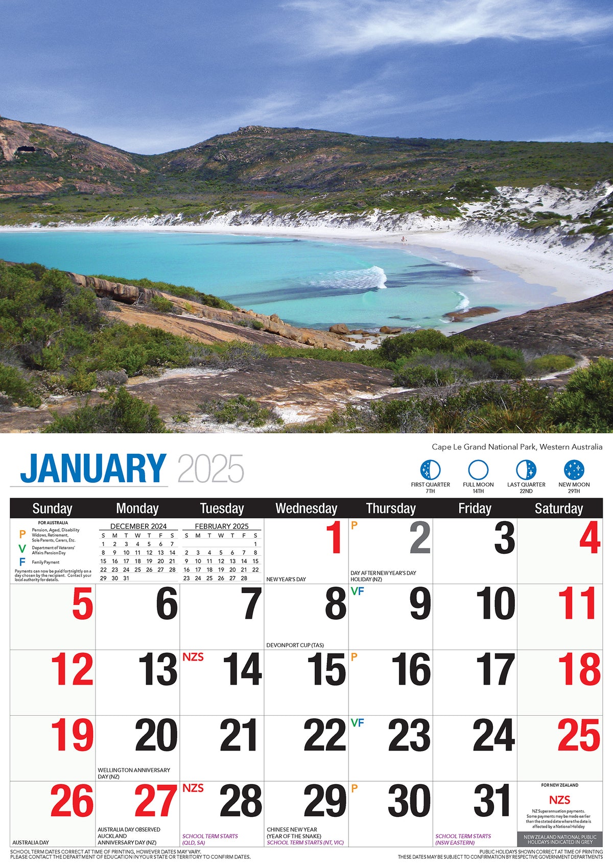 Beautiful Australia - 2025 Rectangle Wall Calendar 16 Months Scenic Landscapes
