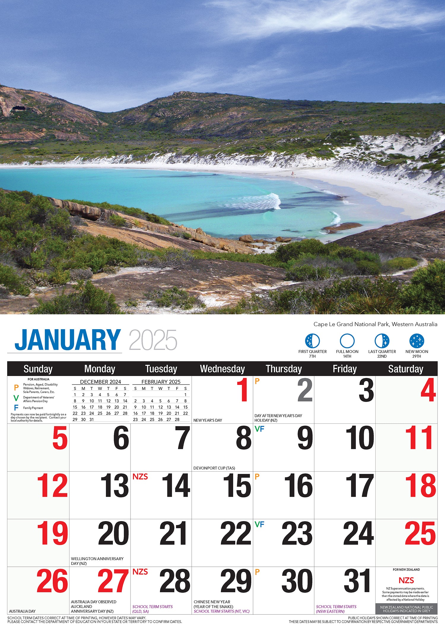 Beautiful Australia - 2025 Rectangle Wall Calendar 16 Months Scenic Landscapes