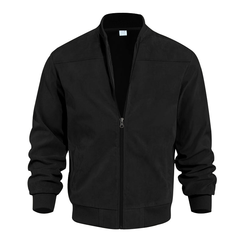 Men's Varsity Bomber Flight Jacket Breathable Windbreaker Zip Coat Faux Leather, Black, 2XL