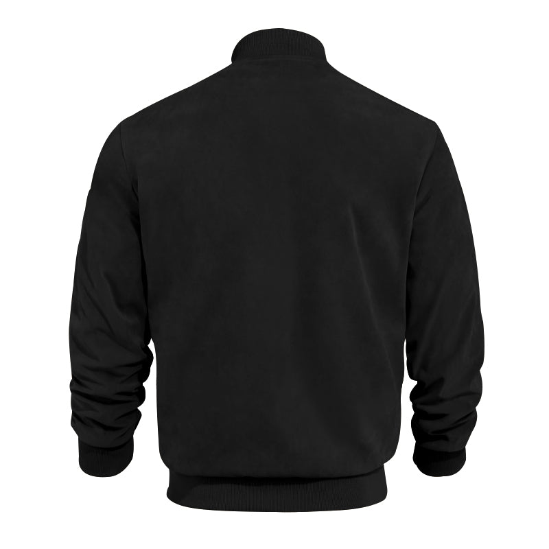 Men's Varsity Bomber Flight Jacket Breathable Windbreaker Zip Coat Faux Leather, Black, 2XL