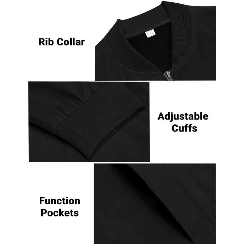 Men's Varsity Bomber Flight Jacket Breathable Windbreaker Zip Coat Faux Leather, Black, 3XL