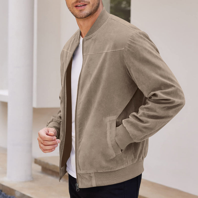 Men's Varsity Bomber Flight Jacket Breathable Windbreaker Zip Coat Faux Leather, Brown, 2XL