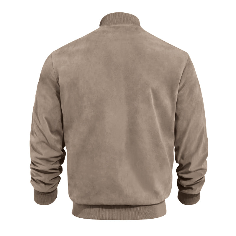 Men's Varsity Bomber Flight Jacket Breathable Windbreaker Zip Coat Faux Leather, Brown, 3XL