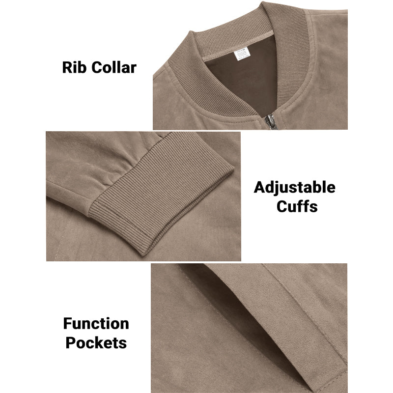 Men's Varsity Bomber Flight Jacket Breathable Windbreaker Zip Coat Faux Leather, Brown, 3XL