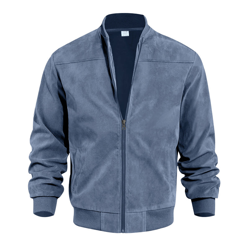 Men's Varsity Bomber Flight Jacket Breathable Windbreaker Zip Coat Faux Leather, Blue, M