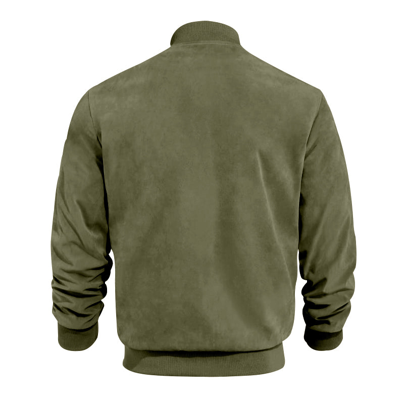 Men's Varsity Bomber Flight Jacket Breathable Windbreaker Zip Coat Faux Leather, Green, M