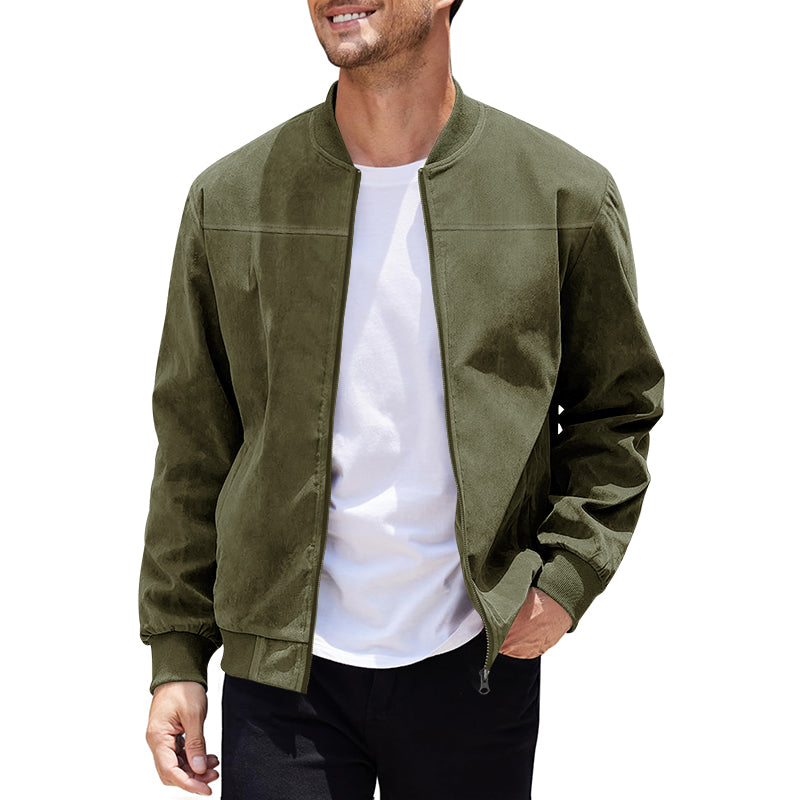 Men's Varsity Bomber Flight Jacket Breathable Windbreaker Zip Coat Faux Leather, Green, 3XL