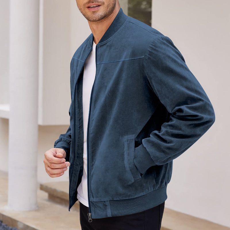 Men's Varsity Bomber Flight Jacket Breathable Windbreaker Zip Coat Faux Leather, Navy, 2XL