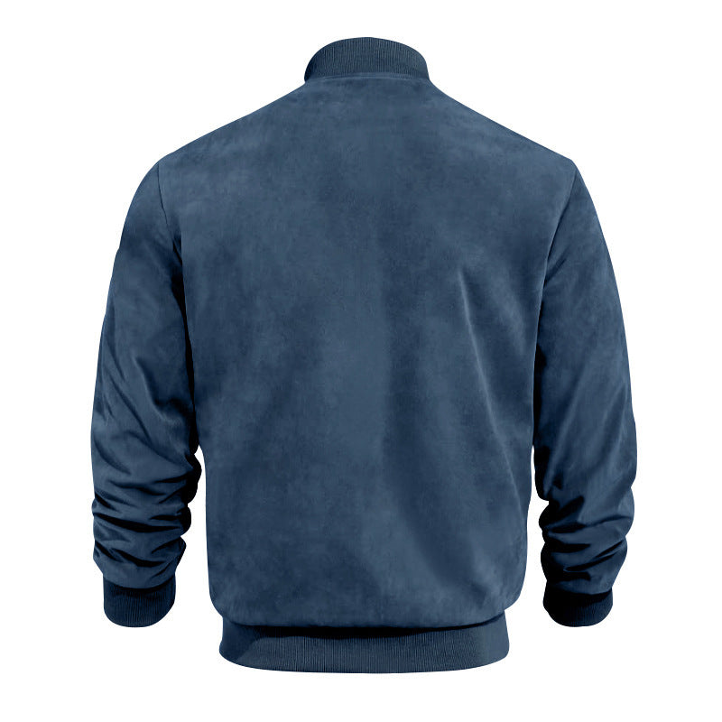 Men's Varsity Bomber Flight Jacket Breathable Windbreaker Zip Coat Faux Leather, Navy, 2XL