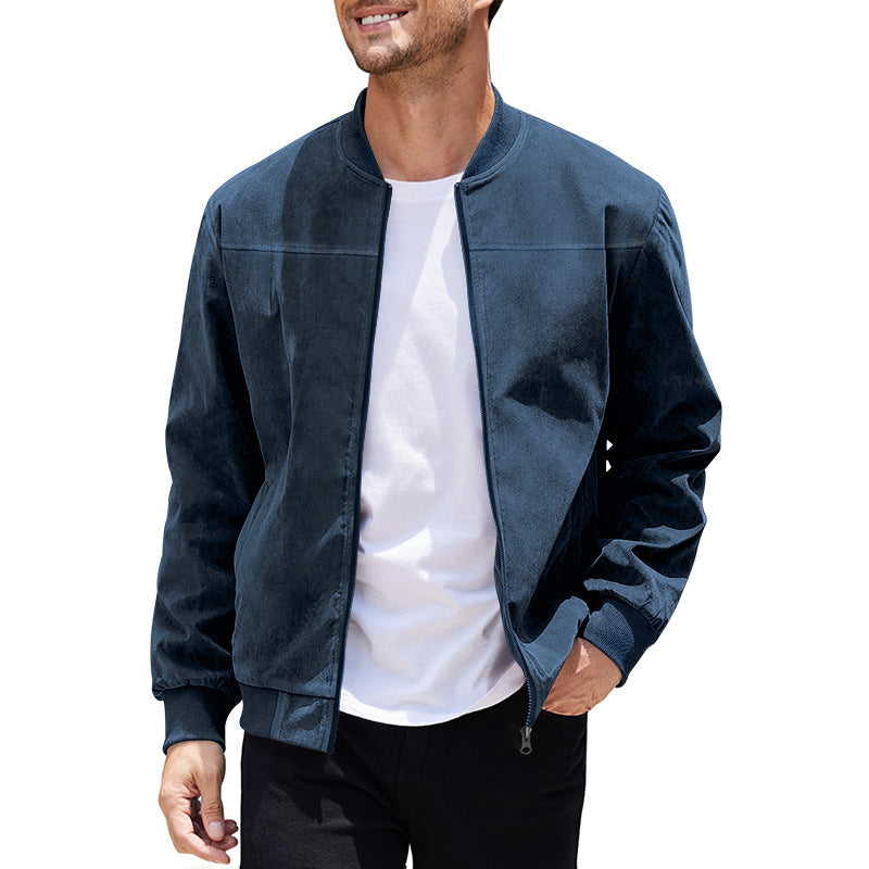 Men's Varsity Bomber Flight Jacket Breathable Windbreaker Zip Coat Faux Leather, Navy, 3XL