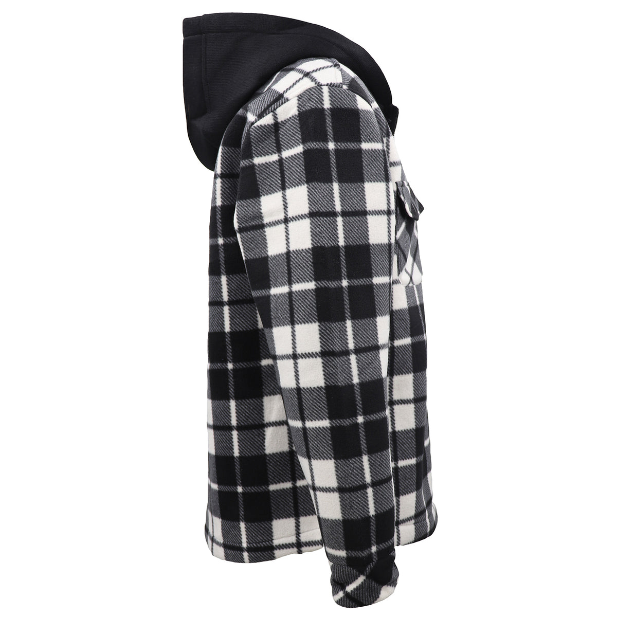 Men's Hooded Flannel Jacket Flannelette Plaid Fleece Shirt Zip Up Winter Coat, Black, M