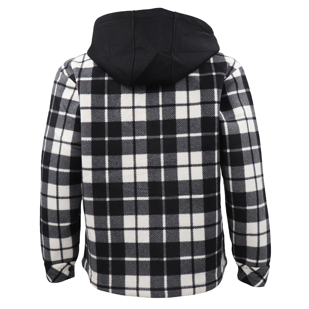Men's Hooded Flannel Jacket Flannelette Plaid Fleece Shirt Zip Up Winter Coat, Black, L